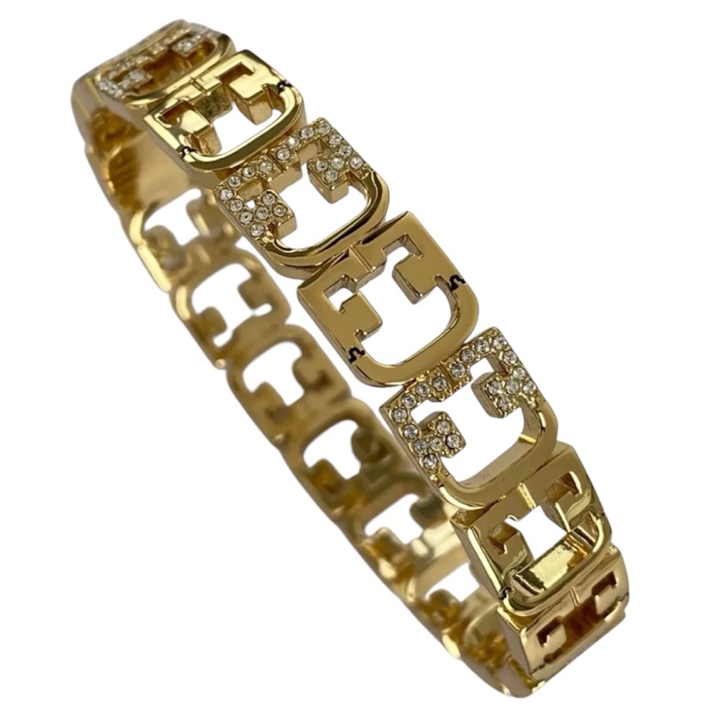 Furla Logo Bangle 10K Gold Plated With Swarovski Crystals - Picture 1 of 5